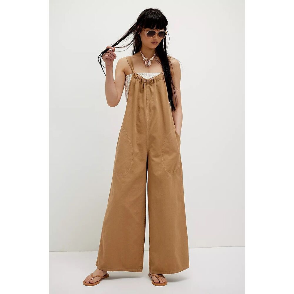 Free People We The Free Freebird Jumpsuit Dress Wide Leg Cotton Denim XS 289717